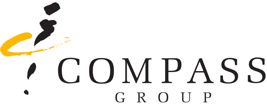 Compass Group logo featuring a stylised compass needle in yellow and black next to the company name.