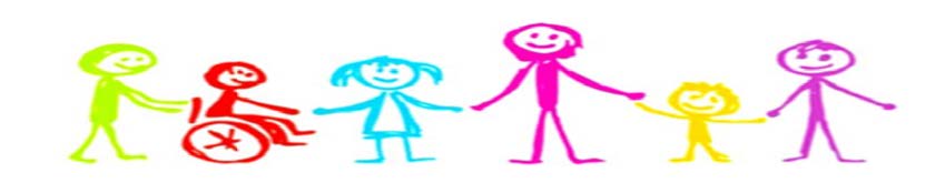 Colourful stick figures illustrate inclusivity, featuring a student in a wheelchair holding hands with classmates.