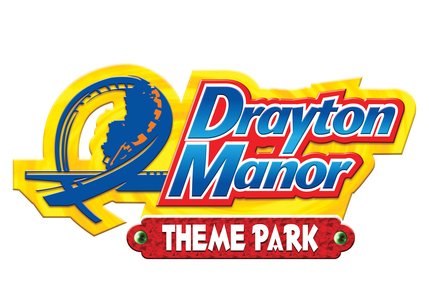 Drayton Manor Theme Park logo featuring a roller coaster loop and vibrant red, blue, and yellow colors